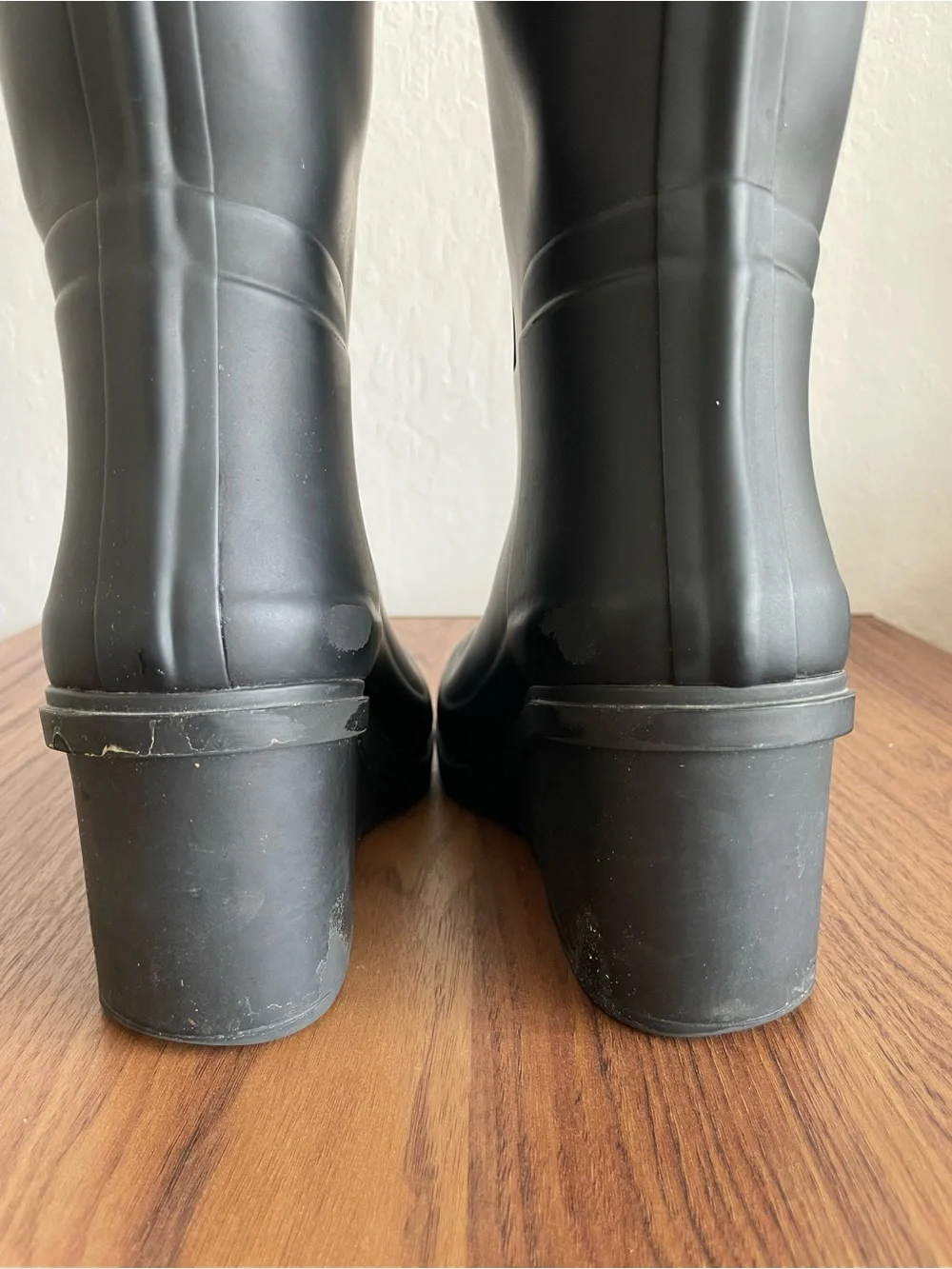 Hunter Matte Black Tall Wedge Rubber Rain Boots